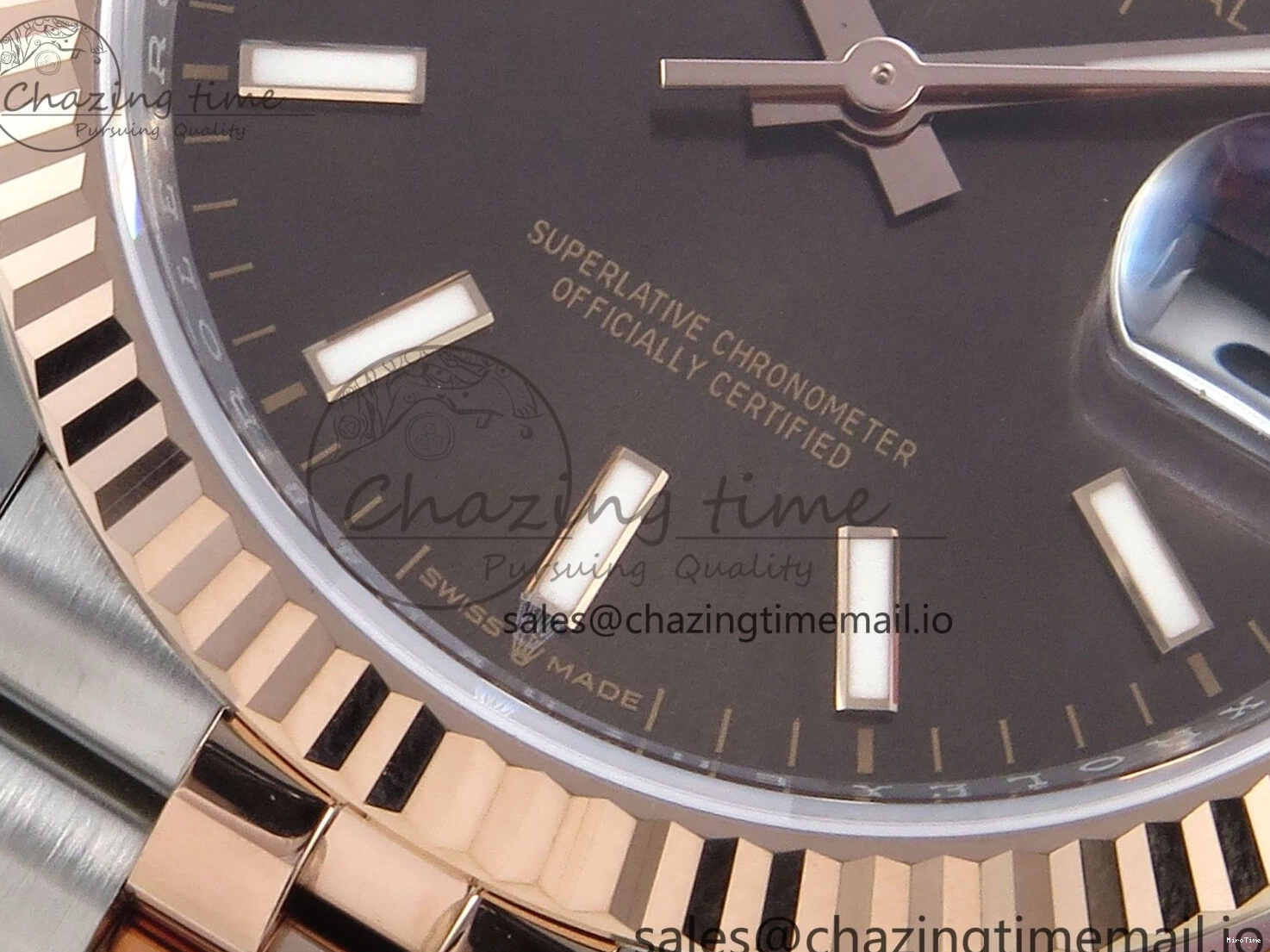 MiroTime 0204 SmoothTexture DateJust 36 126231 EWEF Best Edition Brown Dial Stick Marker on SS RG Jubilee Bracelet A 592